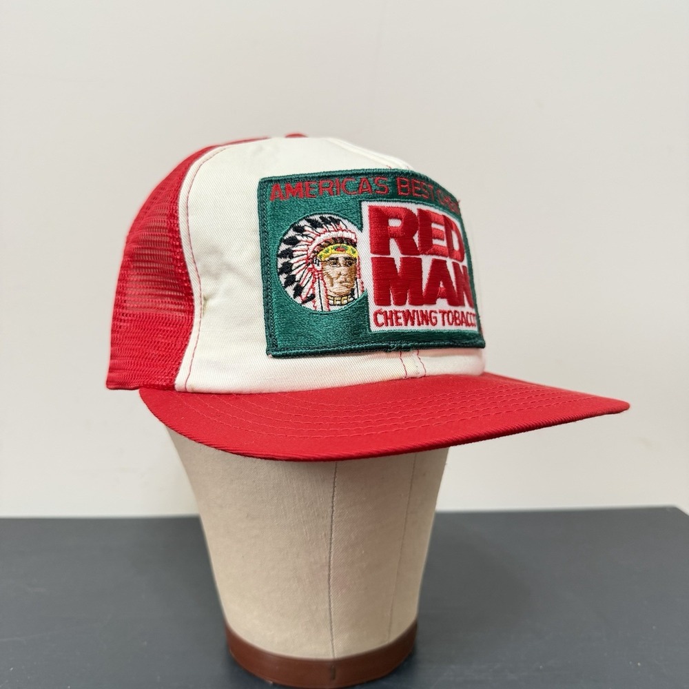 Vintage Red Man Chewing Tobacco SnapBack Hat Trucker Patch Foam Front USA 80s